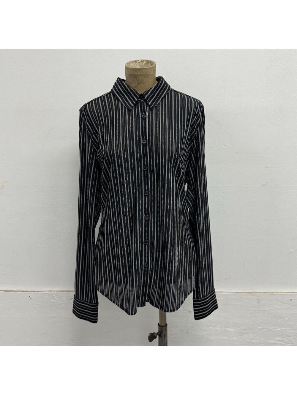 Vintage Express Black White Pinstripe Dobby Plisse Button-Down Shirt